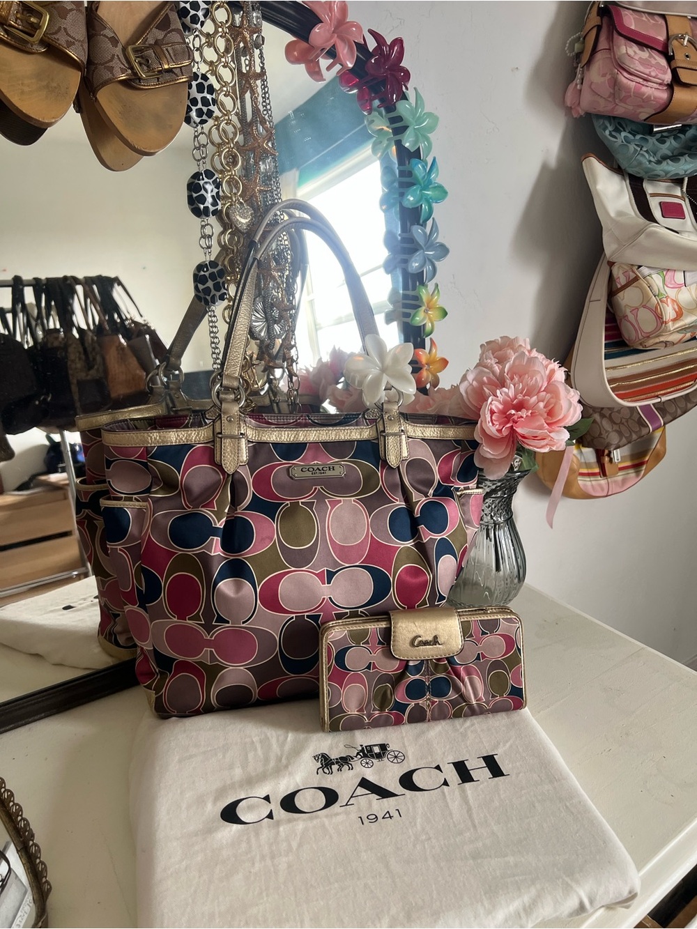 Y2K Coach Signature Scarf Print Sateen Tote & Coach Signature Scarf Print Set